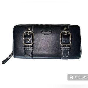 Coach Accordion Double Buckle Black Leather Y2K Wallet